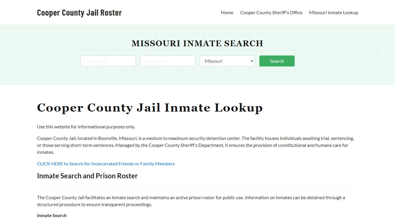 Cooper County Jail Roster Lookup, MO, Inmate Search