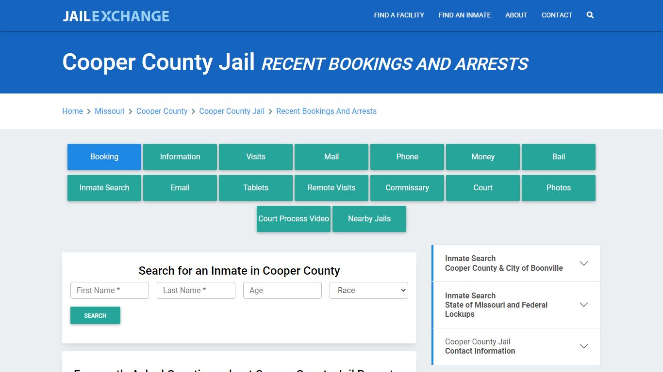 Cooper County Jail Recent Bookings And Arrests - Jail Exchange